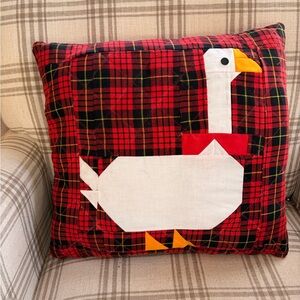 Festive Goose Plaid Holiday Pillow